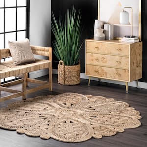 Bree Floral Braided Natural 4 ft. x 4 ft. Jute Indoor Round Rug