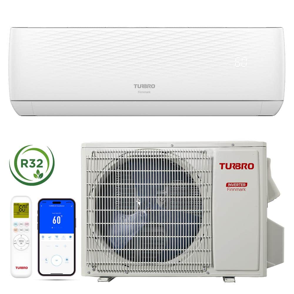 TURBRO 12,000 BTU White Ductless Mini Split Inverter AC with Heat Pump