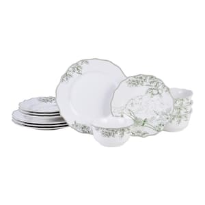 Hudson Valley 12-Piece Traditional Porcelain Green and White Dinnerware Set (Service for 4)