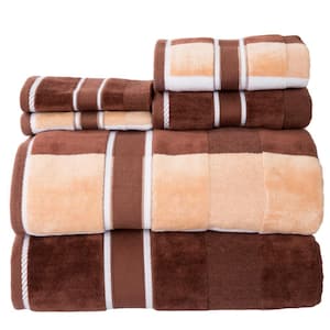6-Piece Brown Striped 100% Cotton Bath Towel Set