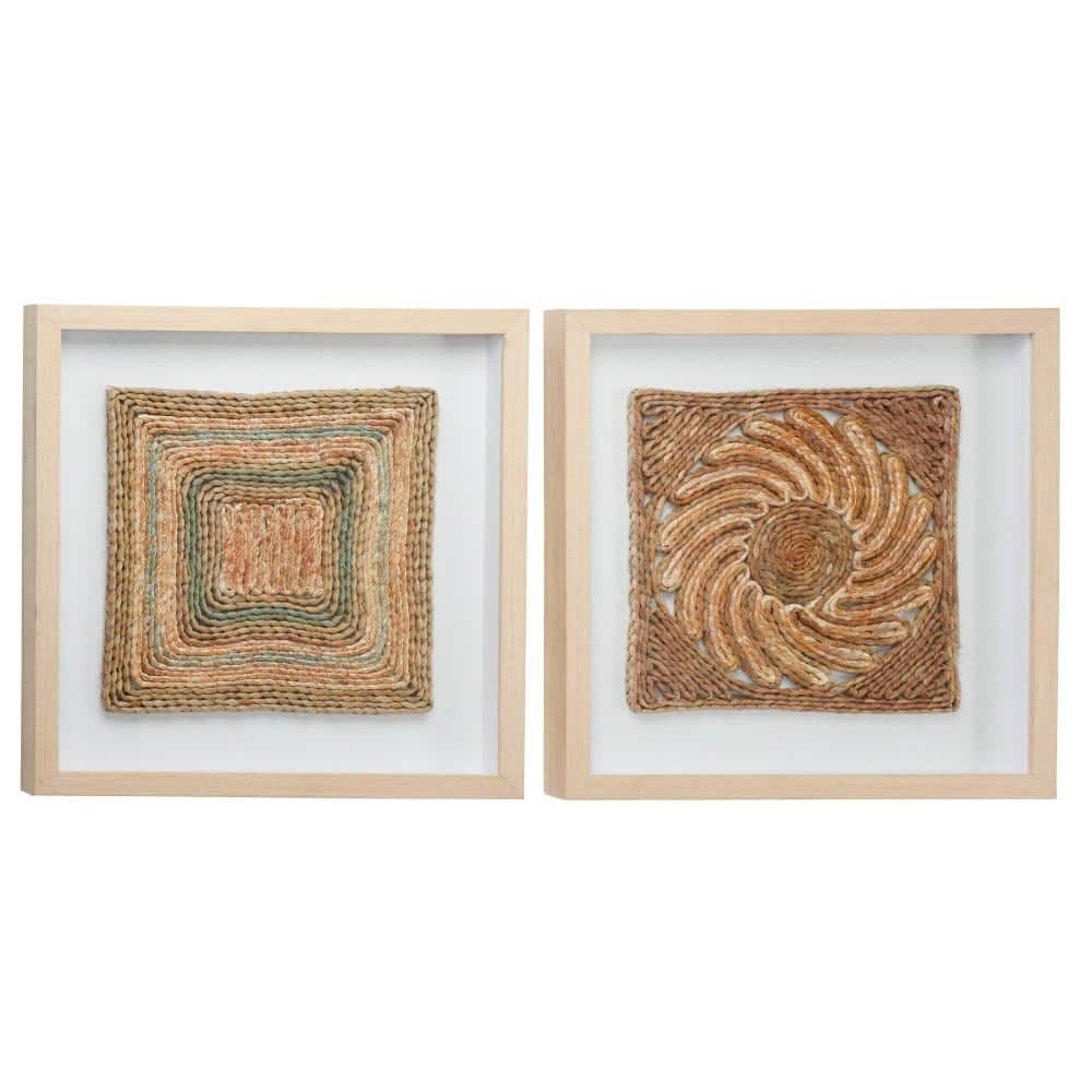 Litton Lane Abstract Earth Tone Rope and Wood Wall Art, Set of 2 47832 -  The Home Depot