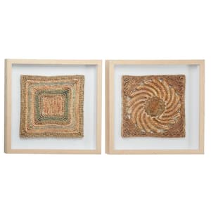 Abstract Earth Tone Rope and Wood Wall Art, Set of 2