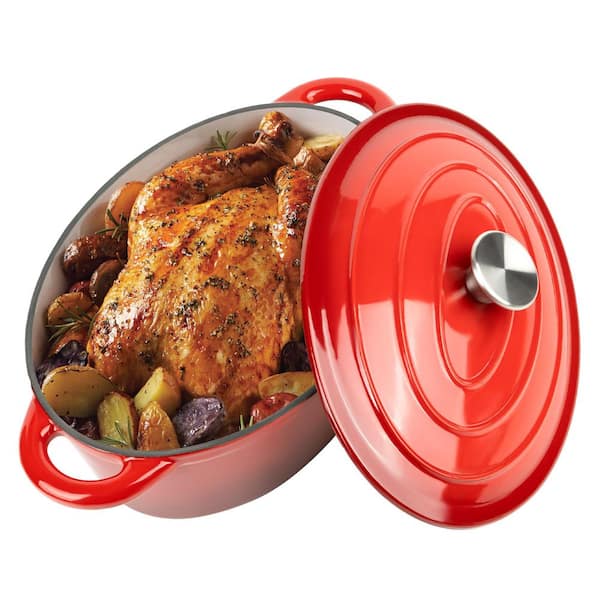 4.5 qt. Ceramic Enameled Dutch Oven Nonstick Stock Pot with Lid in Red, Cookware Up to 500°F