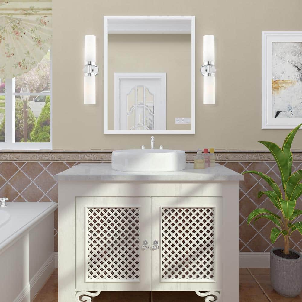Aero Polished Chrome 2-Light Vanity with Satin Opal White Glass