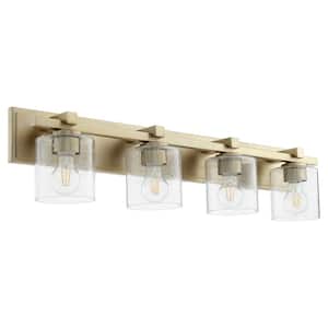 Kaplan Soft Contemporary, 33 in. W 4-Lights Textured Black Fixture Color Finish Vanity with Seeded Glass Shades