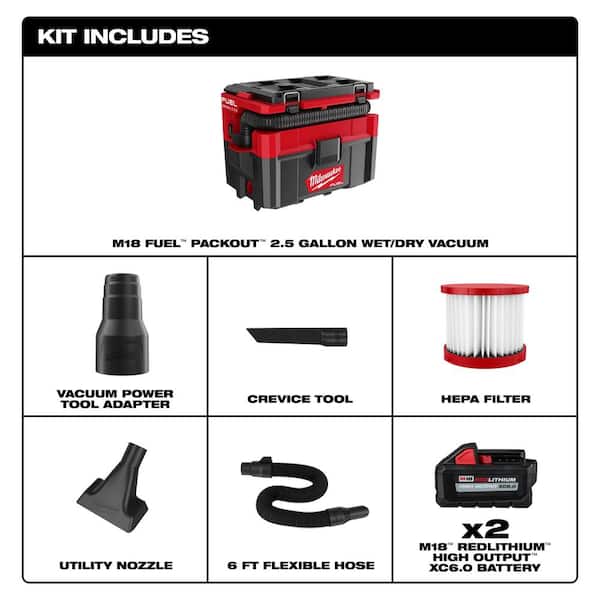 Milwaukee® M18 FUEL Packout 2.5-Gallon Wet/Dry Vacuum, Tool Only, Model#  0970-20