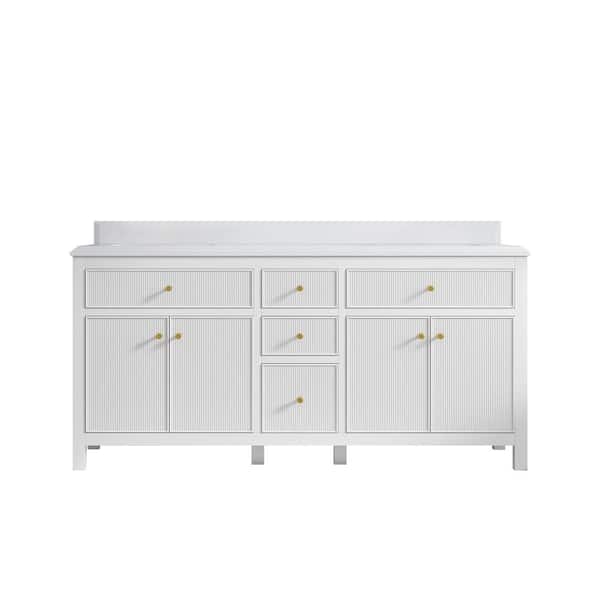 Willow Collections Sonoma 72 in. W x 22 in. D x 36 in. H Double Sink Bath Vanity in White with 1.5" White Quartz Top