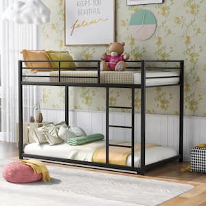 Twin Over Twin Metal Bunk Bed, Low Bunk Bed with Ladder - Black
