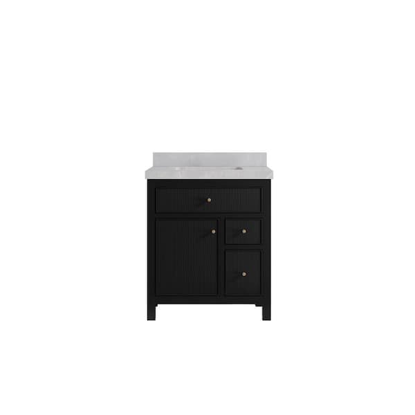 Willow Collections Sonoma 30 in. Single Sink Freestanding Black Bath Vanity with Pearl Gray Quartz Top Unassembled