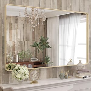 51 in. W x 30 in. H Rectangular Aluminum Alloy Framed and Tempered Glass Wall Bathroom Vanity Mirror in Brushed Gold