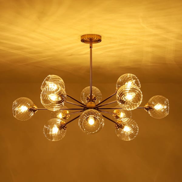RRTYO Jesus 12-Light Modern Gold Sputnik Linear Swirled Glass