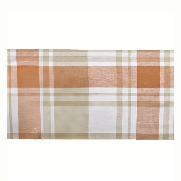 14 in. W x 48 in. L Brown and White Plaid Linen Table Runner