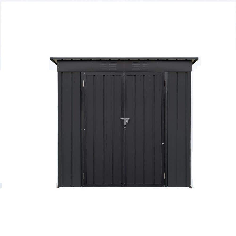 6 ft. W x 4 ft. D Metal Storage Black Shed with Double Door, Sloping Roof, 
