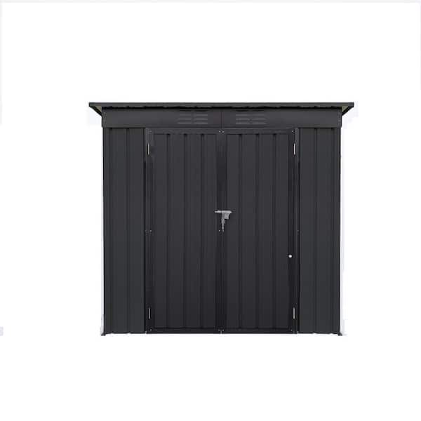 Unbranded 6 ft. W x 4 ft. D Metal Storage Black Shed with Double Door, Sloping Roof, Shutter Vents for Tools, Garden (24 sq. ft.)