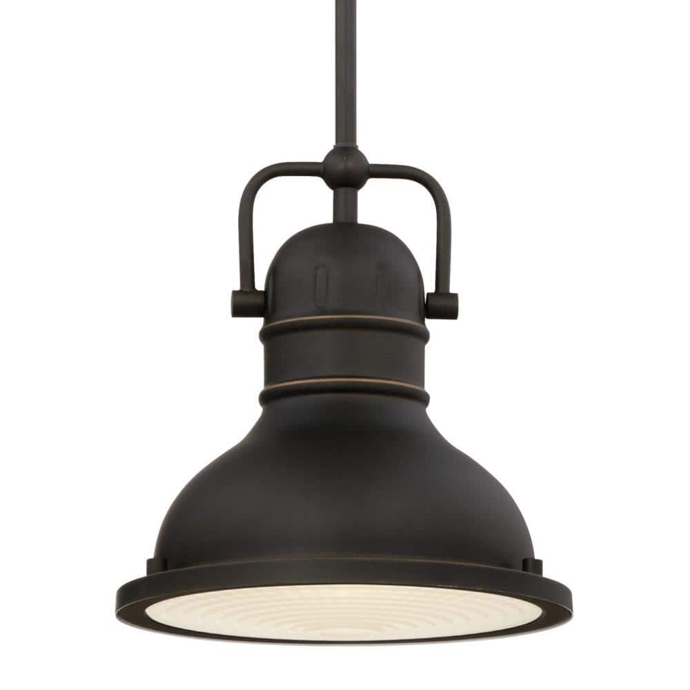 Vintage Farmhouse Mini Pendant in Oil Rubbed Bronze with Frosted Prismatic Lens