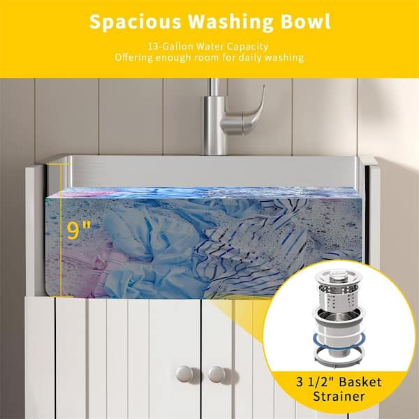 Karl home 24 in. D Drop-In Laundry/Utility Sink in White with Cabinet and Pull-Out Sprayer Faucet