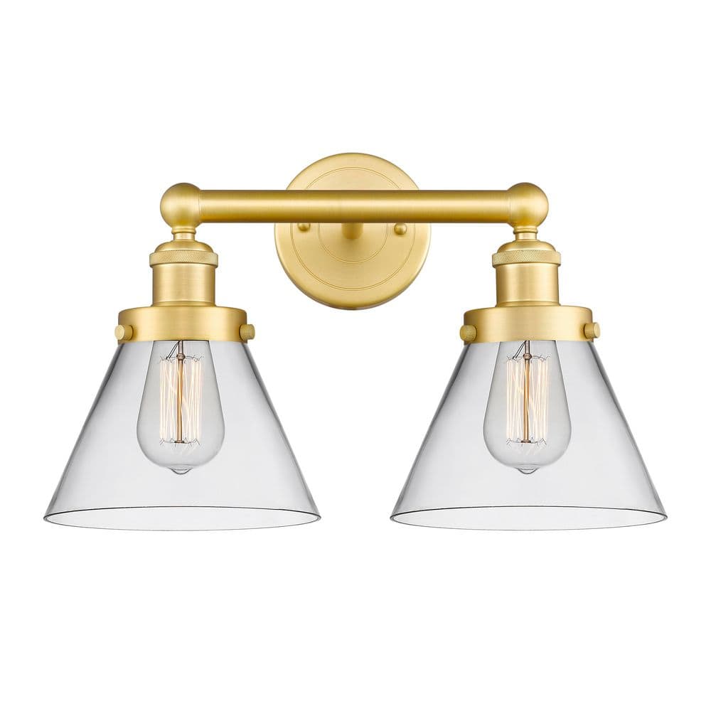 Cone 16.75 in. 2-Light Satin Gold Vanity Light with Glass Shade price history on PriceWatchPro