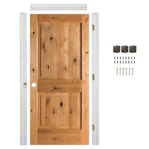 Ready-to-Assemble 30 in. x 80 in. Alder 2-Panel Right-Hand Square Top VG Clear Stain Wood Single Prehung Interior Door