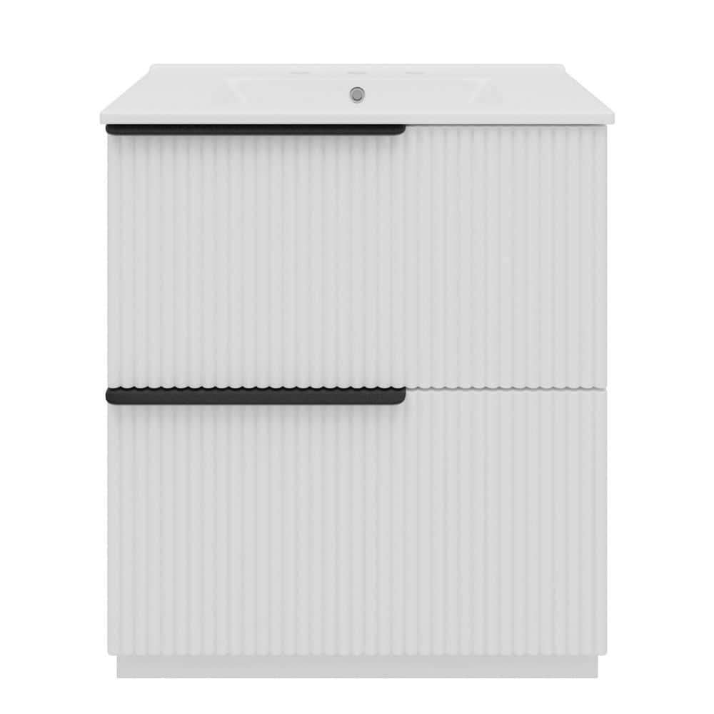 30 in. W x 18 in. D x 34 in. H Freestanding White Bath Vanity with White Ceramic Top, Full-Extension Drawers, Soft Close price history on PriceWatchPro