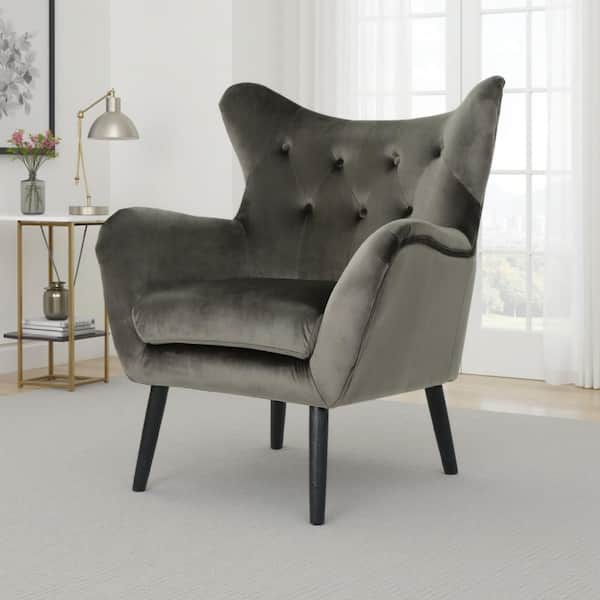 Zorro Gray and Black Velvet Arm Chair with Angled Legs