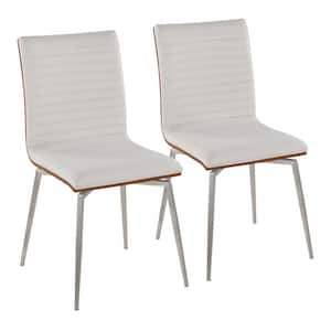 Mason Cream Fabric, Walnut Wood and Stainless Steel Swivel Side Dining Chair (Set of 2)