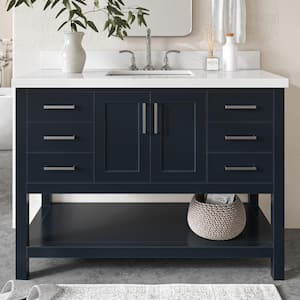 Magnolia 49 in. W x 22 in. D x 36 in. H Bath Vanity in Blue with Pure Quartz Vanity Top in White with White Basin