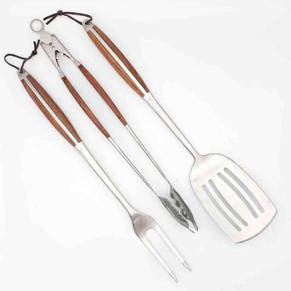 BBQ Dragon Luxury Stainless Steel Rosewood Grill Tool Set (3-Piece