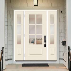 Legacy 60 in. x 80 in. 3/4-6Lite Clear Glass RHOS Primed Linen Finish Fiberglass Prehung Front Door w/Dbl 10 in.SL