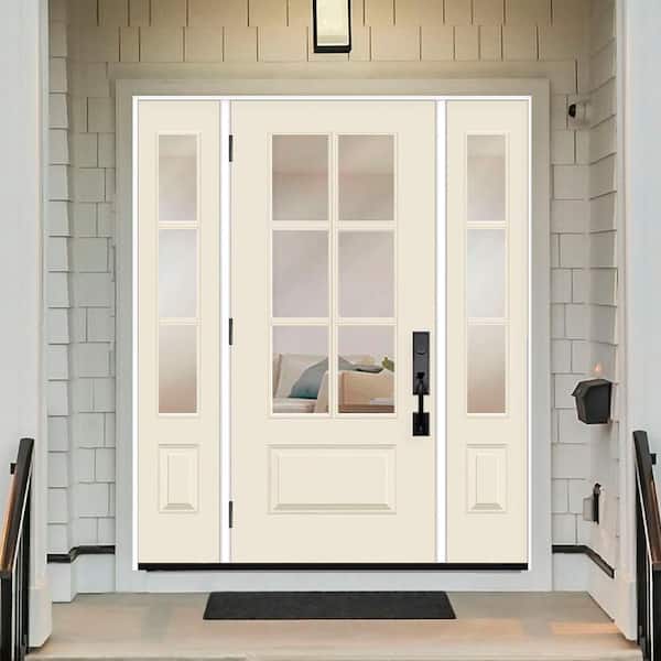 Legacy 60 in. x 80 in. 3/4-6Lite Clear Glass RHOS Primed Linen Finish Fiberglass Prehung Front Door w/Dbl 10 in.SL