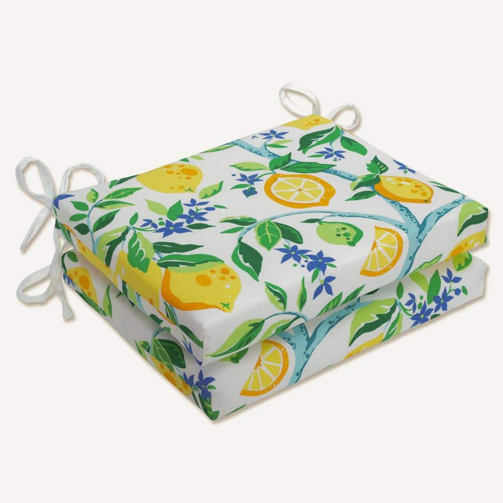 Lemon Tree Yellow and Green Square Corner Seat Cushions, Set of 2