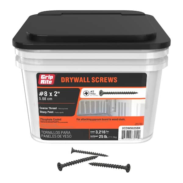 Grip-Rite #8 x 2 in. #2 Phillips Bugle Head Coarse Thread Drywall Screws 25 lb. bucket