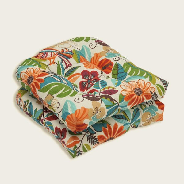 Pillow Perfect Floral 19 in. x 19 in. Outdoor Dining Chair Cushion in Ivory/Multicolored (Set of 2)