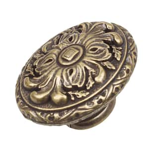2 in. Dia Antique Brass Old World Ornate Oval Cabinet Knob (10-Pack)