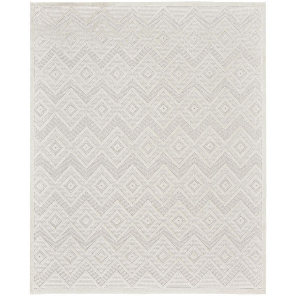 Nourison Versatile Ivory/White 8 ft. x 10 ft. Diamond Geometric Indoor ...