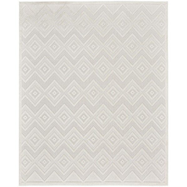 Nourison Versatile Ivory/White 8 ft. x 10 ft. Diamond Geometric Indoor Outdoor Area Rug