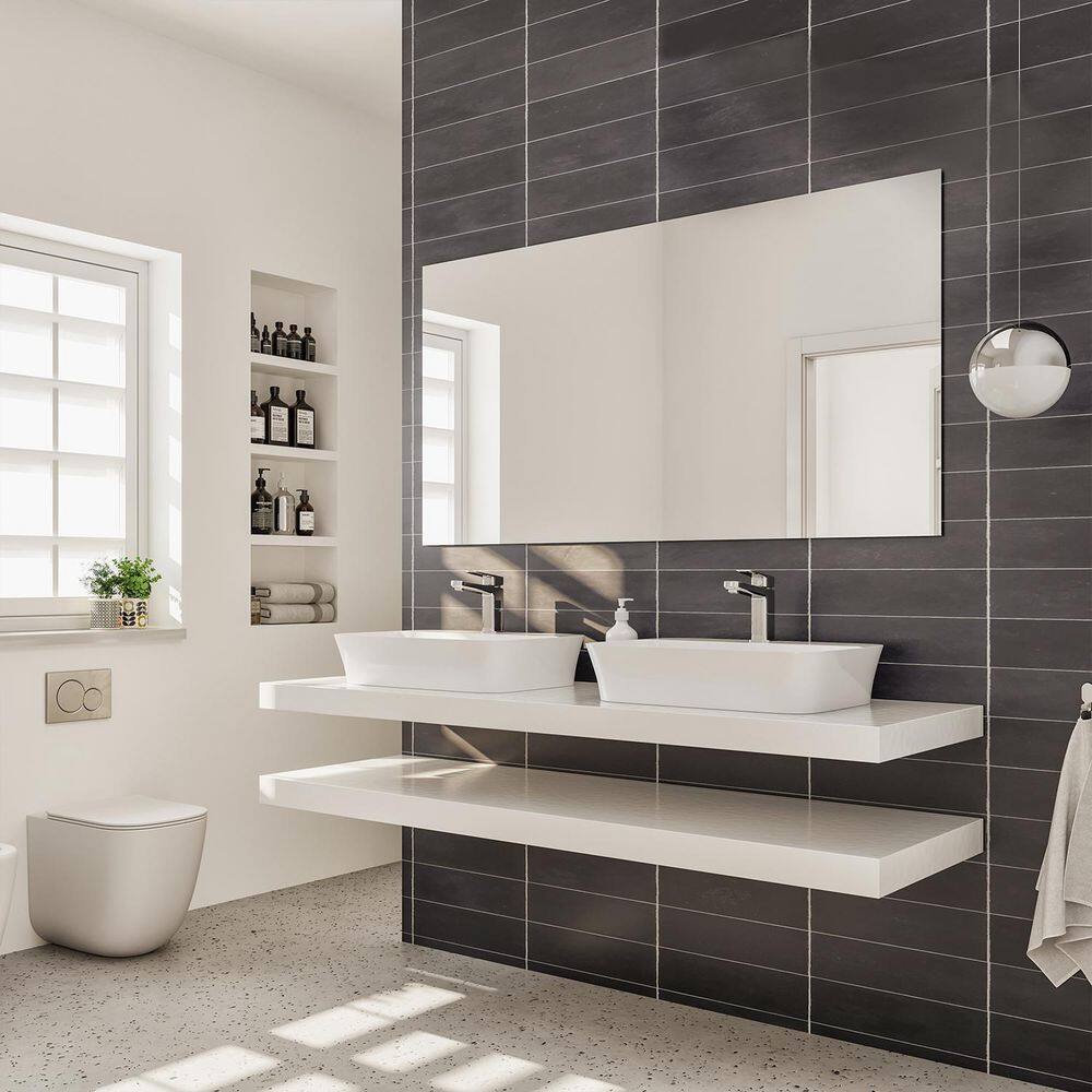 Sleek 48" Frameless Rectangular Silvered Wall Mirror