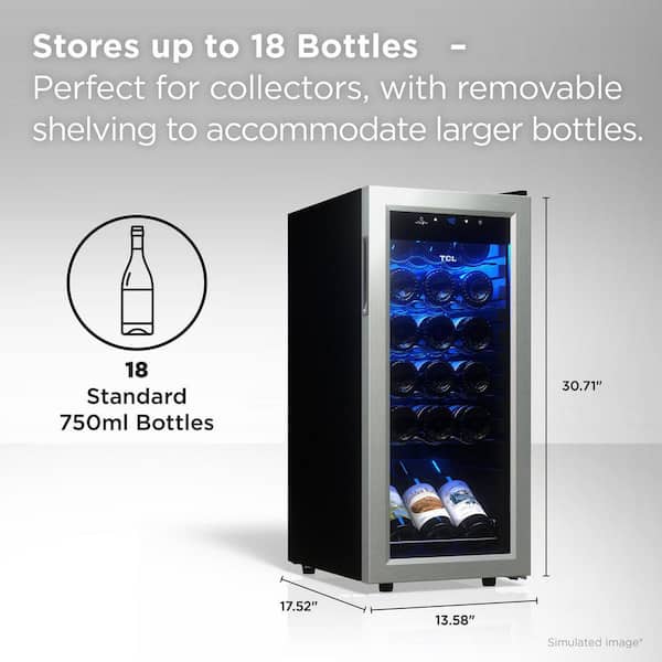 13.58 in. Single Zone 18 Wine Bottles Stainless Look Beverage & Wine Cooler