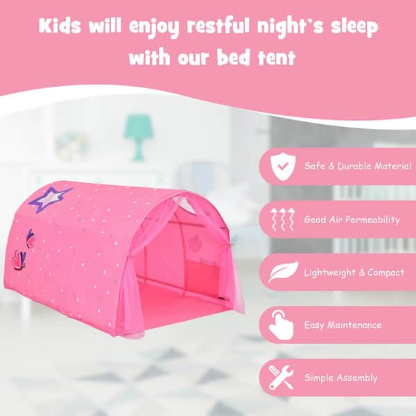 Costway Kids Bed Tent Play Tent Portable Playhouse Twin Sleeping w/Carry Bag Pink