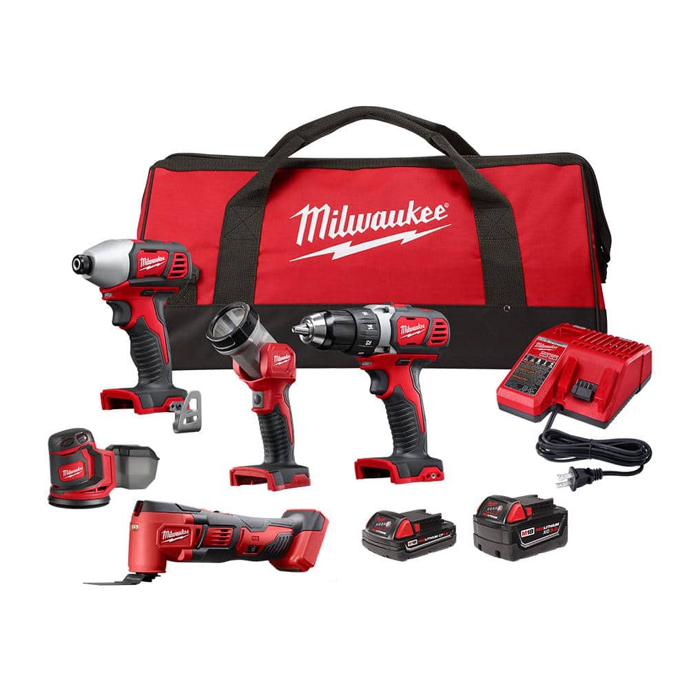 Milwaukee M18 18V Lithium-Ion Cordless Combo Tool Kit (5-Tool) with 3.0 Ah  and 1.5 Ah Batteries, Charger and Tool Bag 2691-25MT The Home Depot