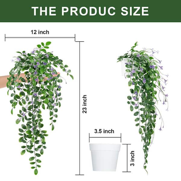 Unbranded 10.62 in. 2-Piece Artificial Hanging Vine Plants White Pink  Flowers Greenery Leaves Black Pot for Indoor Outdoor Decor 59C1124D1295