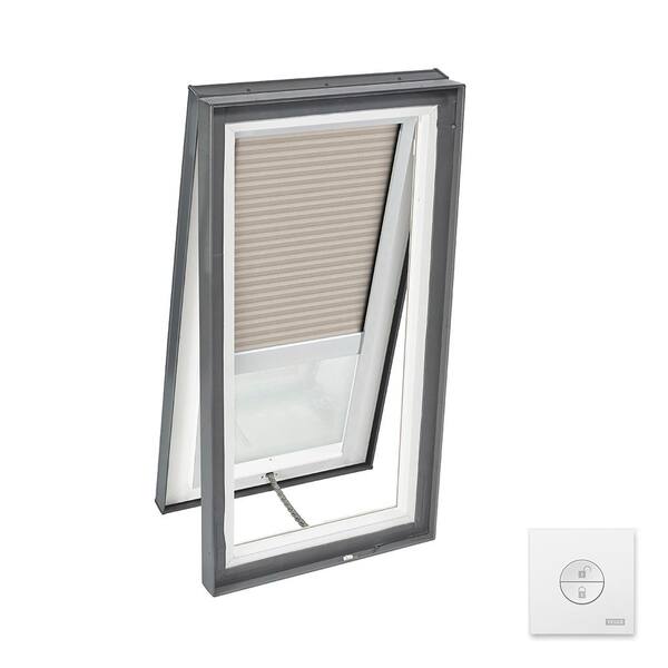 VELUX 22-1/2 x 46-1/2 in. Solar Powered Venting Curb Mount Skylight, Laminated LowE3 Glass, Classic Sand Light Filtering Blind