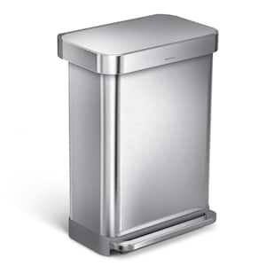 55 Liter Rectangular Step Trash Can with Liner Pocket, Brushed Stainless Steel