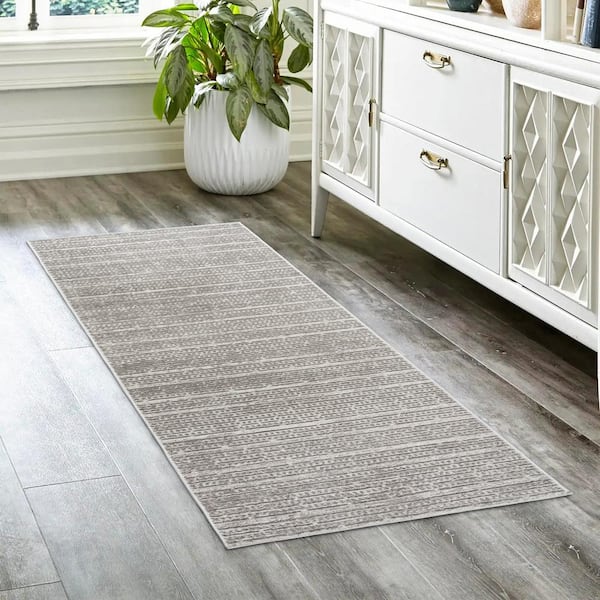 Missha Dario Dark Gray 2 ft. x 8 ft. Striped High-Low Indoor Runner Rug
