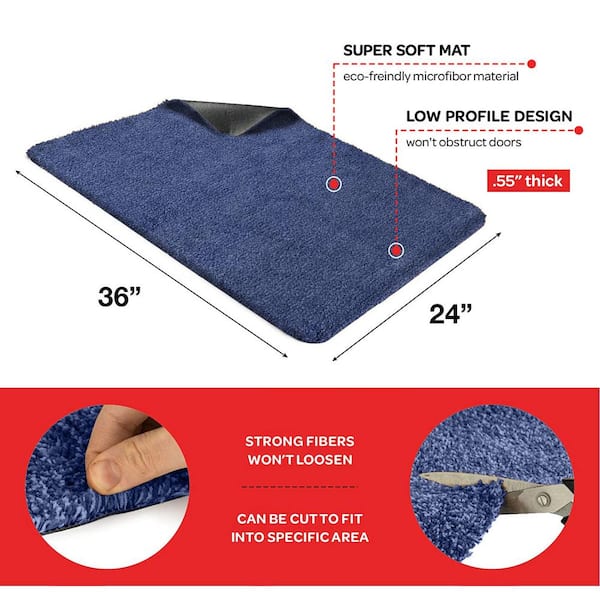 Solid Front Doormat, Super Absorbent. 24 in X 36 in (Blue)