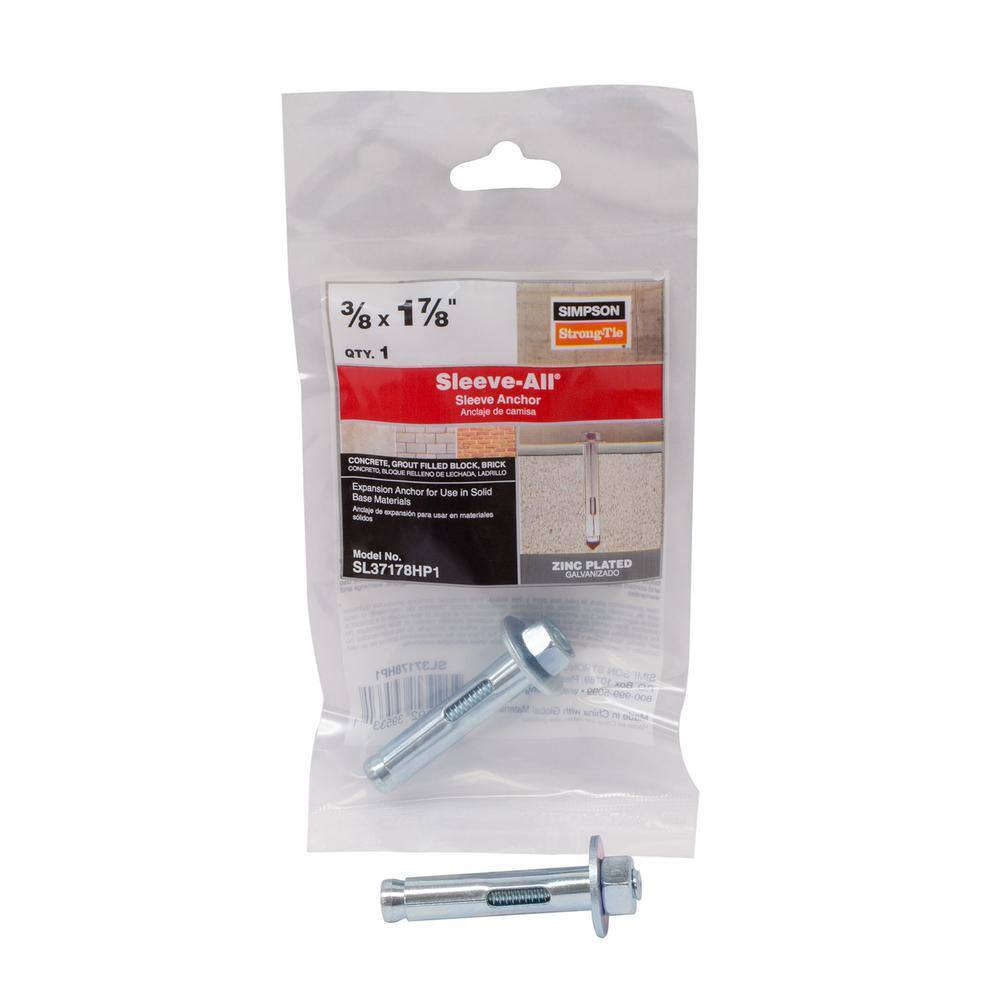 Simpson Strong-Tie Sleeve-All 3/8 in. x 1-7/8 in. Hex Head Zinc-Plated  Sleeve Anchor SL37178HP1 The Home Depot