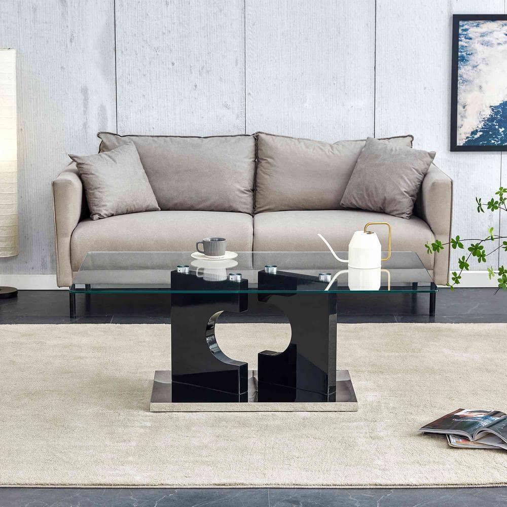 Modern 47.2 in. Black Rectangle Glass Coffee Table