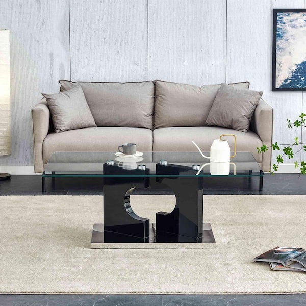 Polibi Modern 47.2 in. Black Rectangle Glass Coffee Table