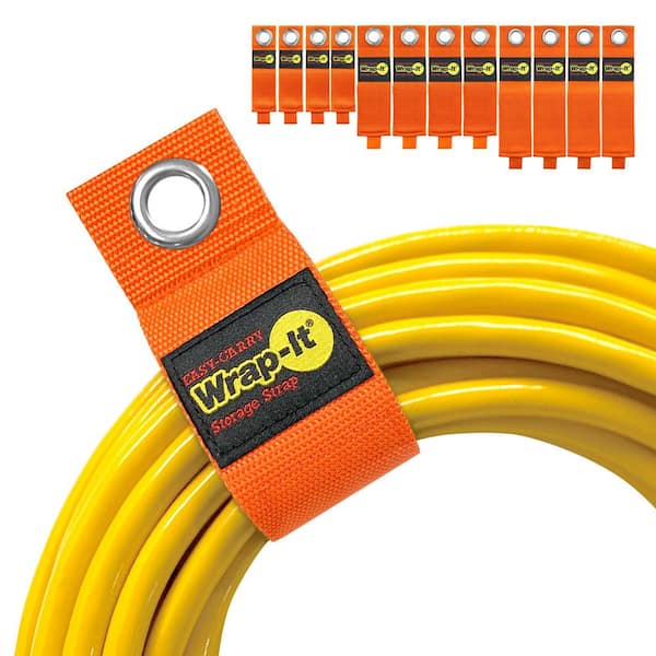 Blaze Orange Heavy-Duty Hook and Loop Hanging Storage Straps with Grommet (Assorted 12-Pack)