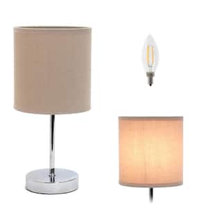 11.81 in. Gray Beige Mini Table Lamp for Living Room with Feit LED Bulb Included