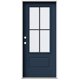 36 in. x 80 in. 1 Panel Right-Hand/Inswing 3/4 Lite Clear Glass Revival Blue Steel Prehung Front Door